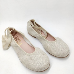 Ruth Secret Ballerinas in Rustic Linen with ribbons - Image 2