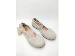 Ruth Secret Ballerinas in Rustic Linen with ribbons - Image 2