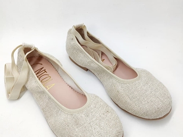 Ruth Secret Ballerinas in Rustic Linen with ribbons - Image 2