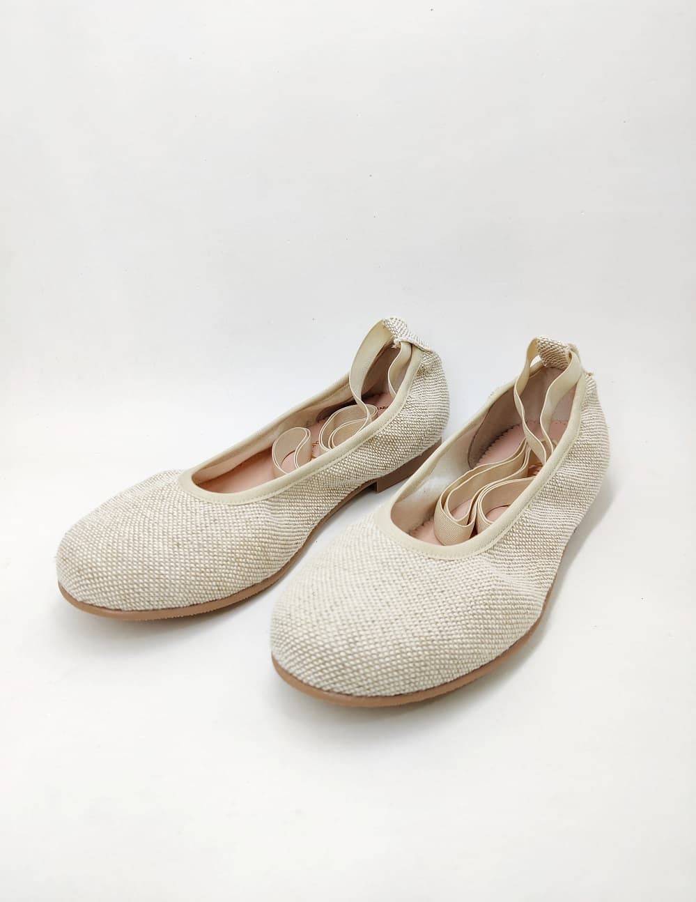 Ruth Secret Ballerinas in Rustic Linen with ribbons - Image 3