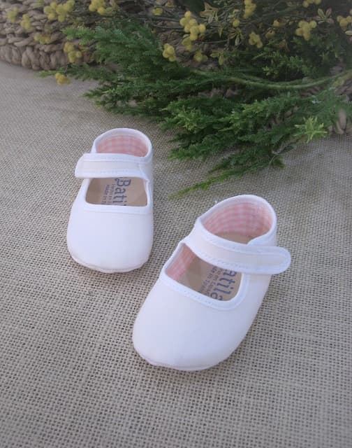 White canvas baby Mary Janes without sole - Image 1