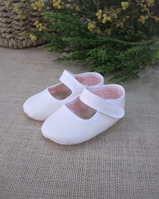 White canvas baby Mary Janes without sole - Image 2