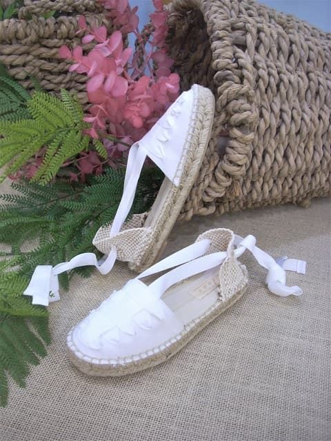 White Communion girl espadrilles with ribbons - Image 2