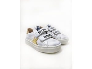 Sneakers Golden Star piel Blanco Glitter Oro con Velcro Yowas - Imagen 1