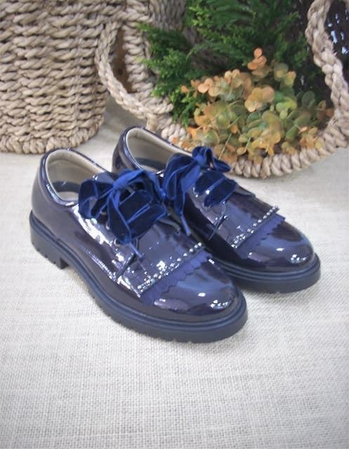 Zapatos colegiales de charol lavables de niña azul marino